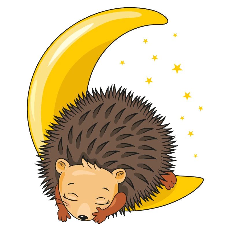 Cute hedgehog sleeping on the moon