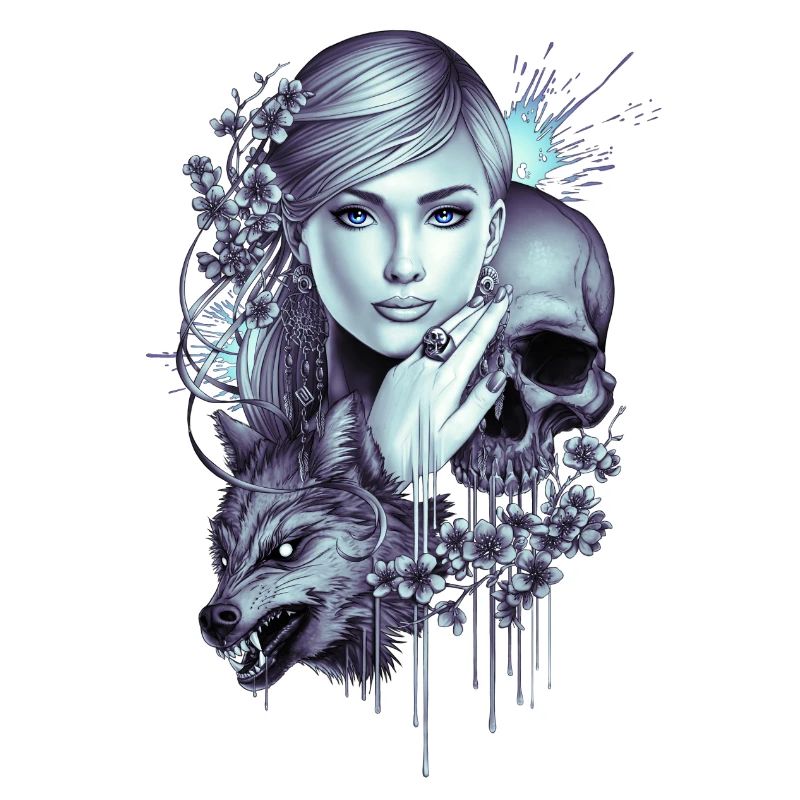 Wolfsschädel Mädchen Tattoo