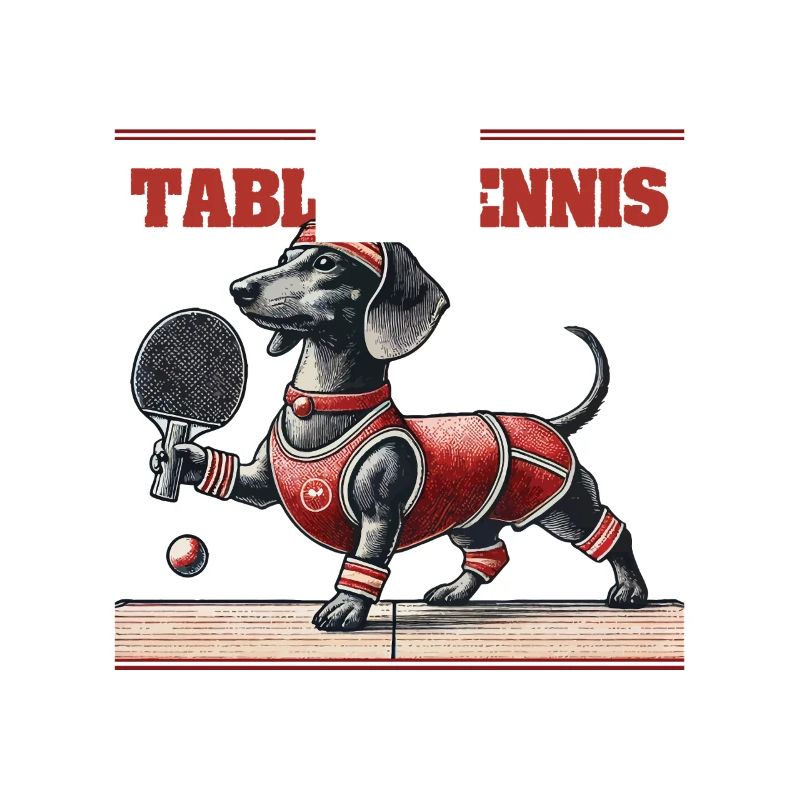 Teckel chien jeu de tennis de table rétro