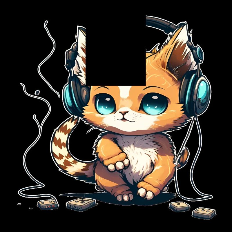 Katze mit Kopfhörern