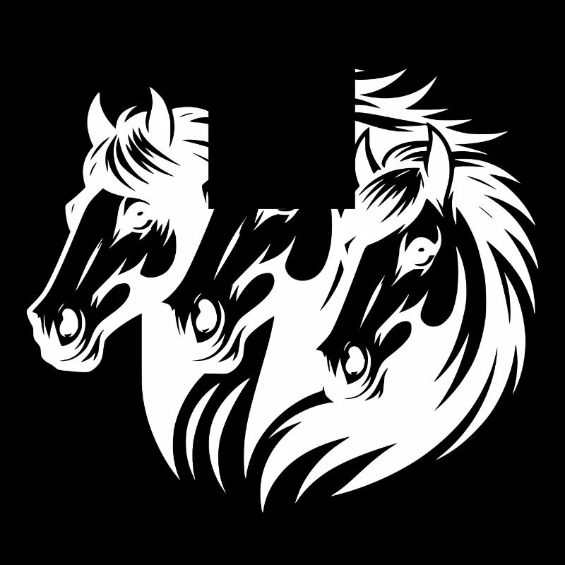 Three beautiful horse heads with elegant mane