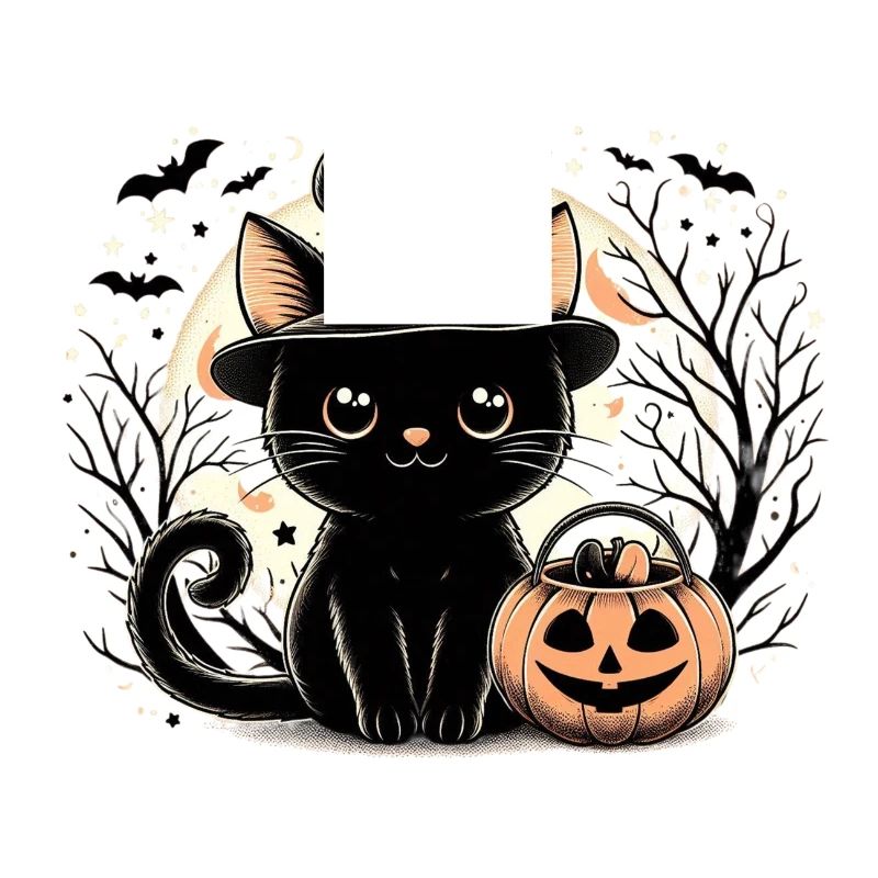 Cute black kitten witch halloween