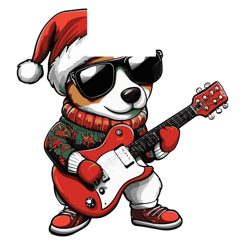 Jack Russel Terrier Chien Noël Rocker Gitarr