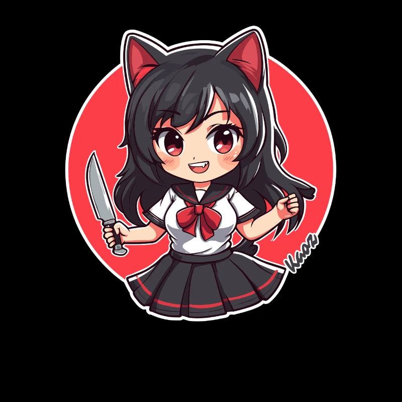 Chibi Cartoon Schulmädchen mit Küchenmesser