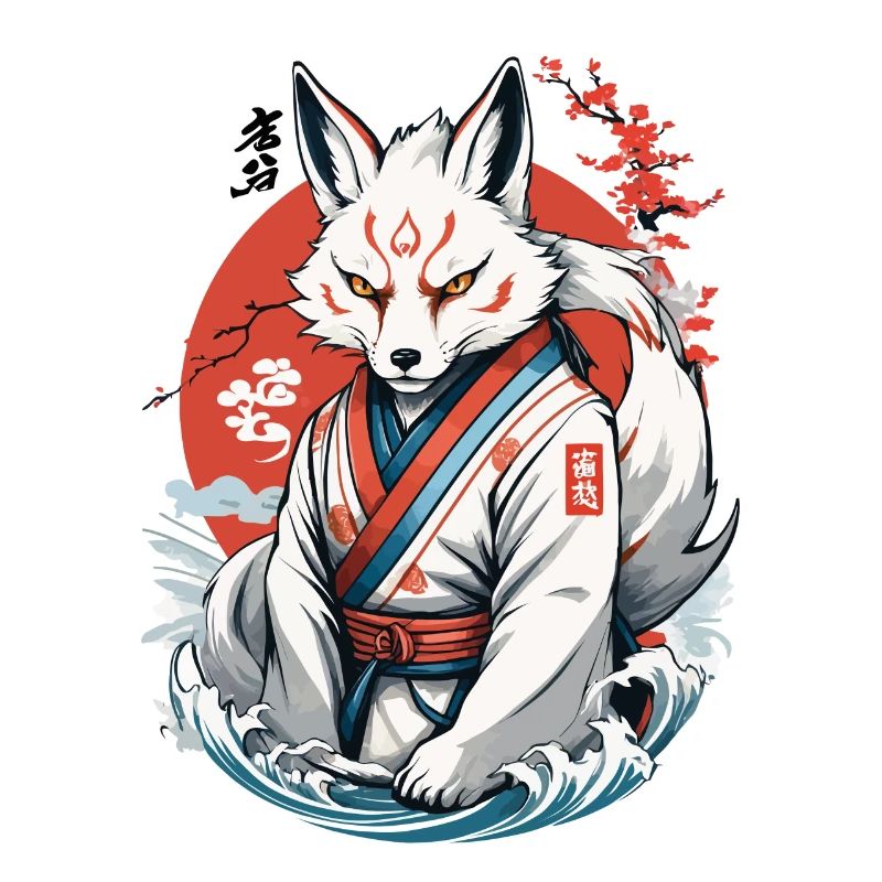 Kitsune Samurai Fuchs Vintage Ukiyo-e Stil