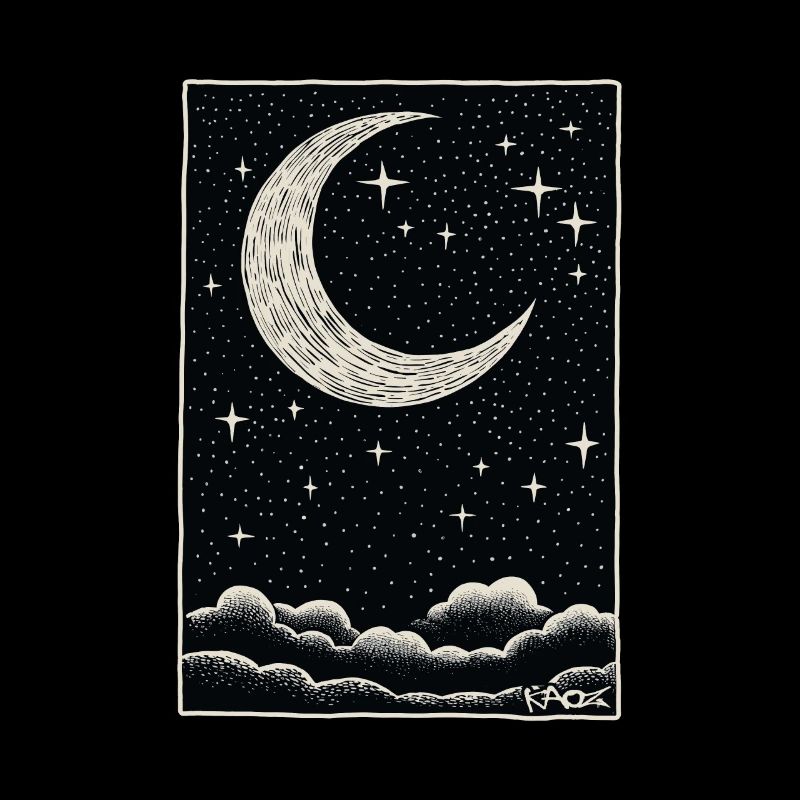 Nuages endormis, lune et étoiles
