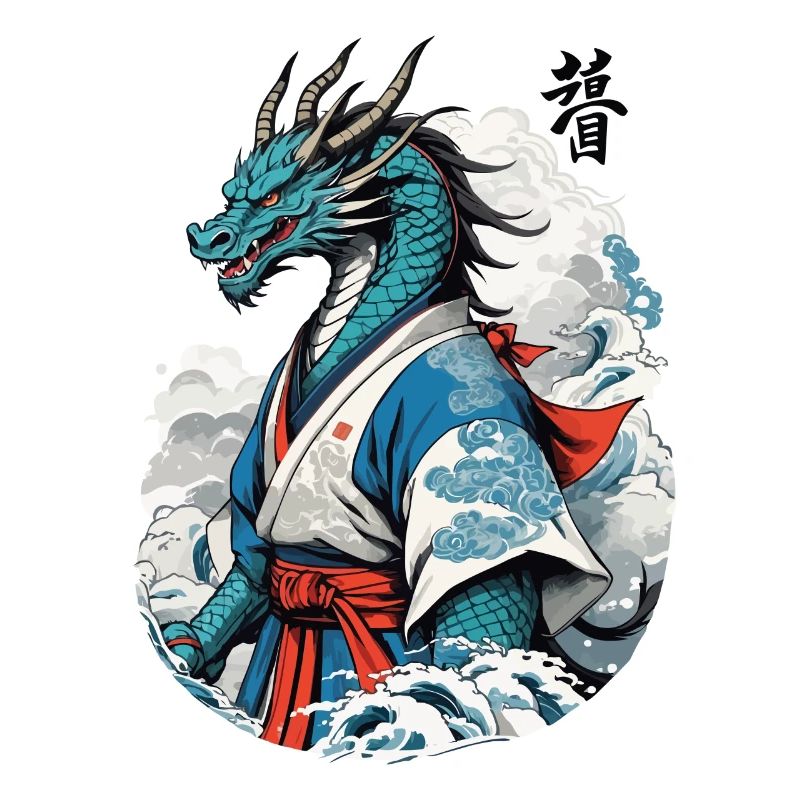 Drachen Samurai Vintage Ukiyo-e Stil
