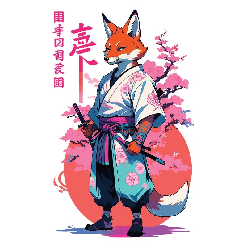 Kitsune Samurai Fuchs Aesthetic Vaporwave Stil
