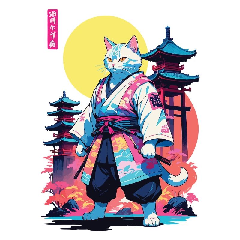 Conception esthétique Samurai Cat Vaporwave