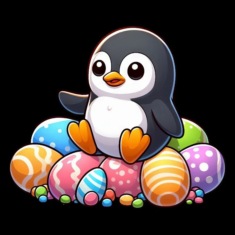 Pingouin de dessin animé mignon avec œuf de Pâques