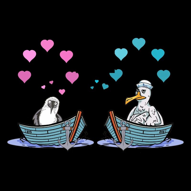 Mouettes bateau amour coeurs Saint-Valentin Romance