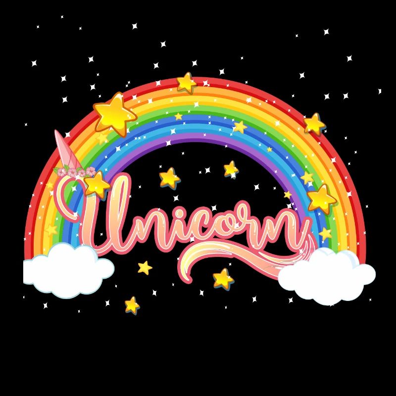 Bunter Regenbogen mit Einhornschriftzug