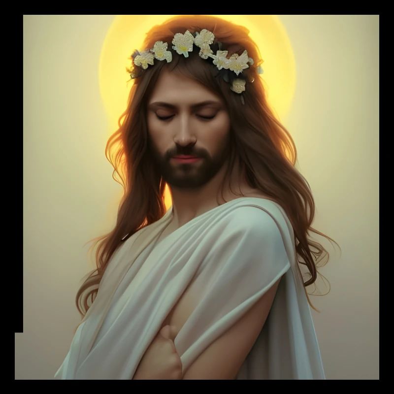 Himmlische Ruhe: Jesusfigur mit Kranz