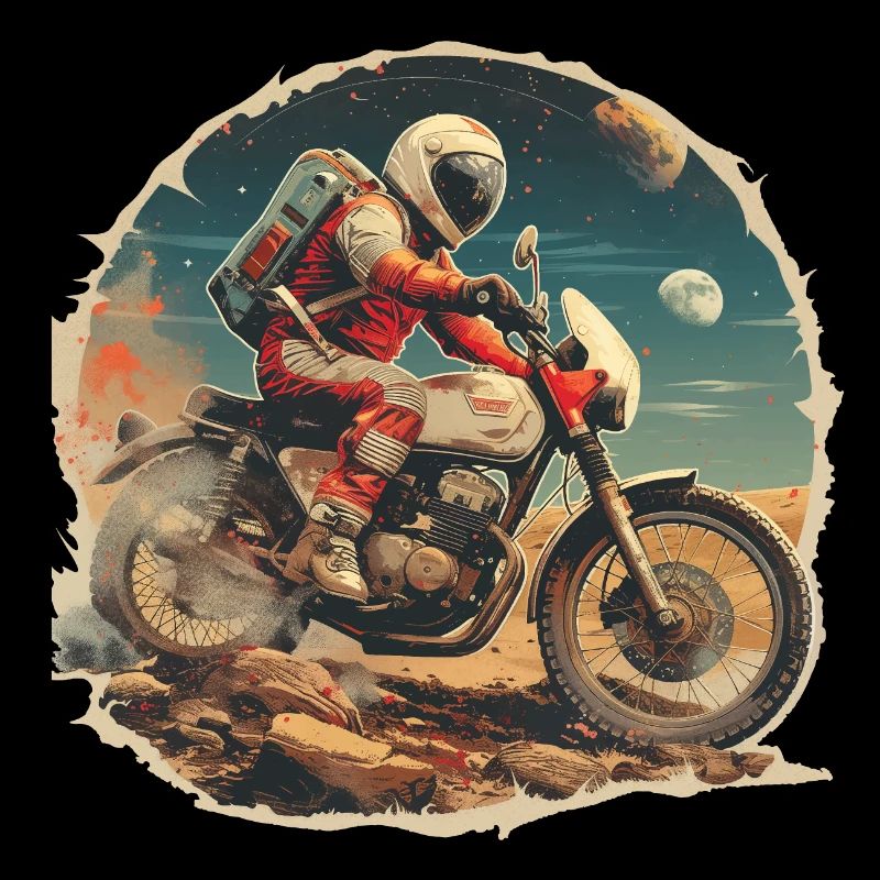 An astronaut on a motorcycle