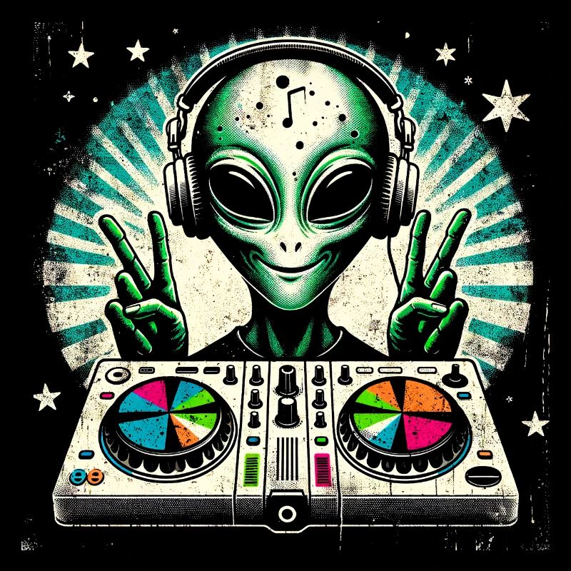 Peaceful Alien DJ – Funky Beats Cosmic Design