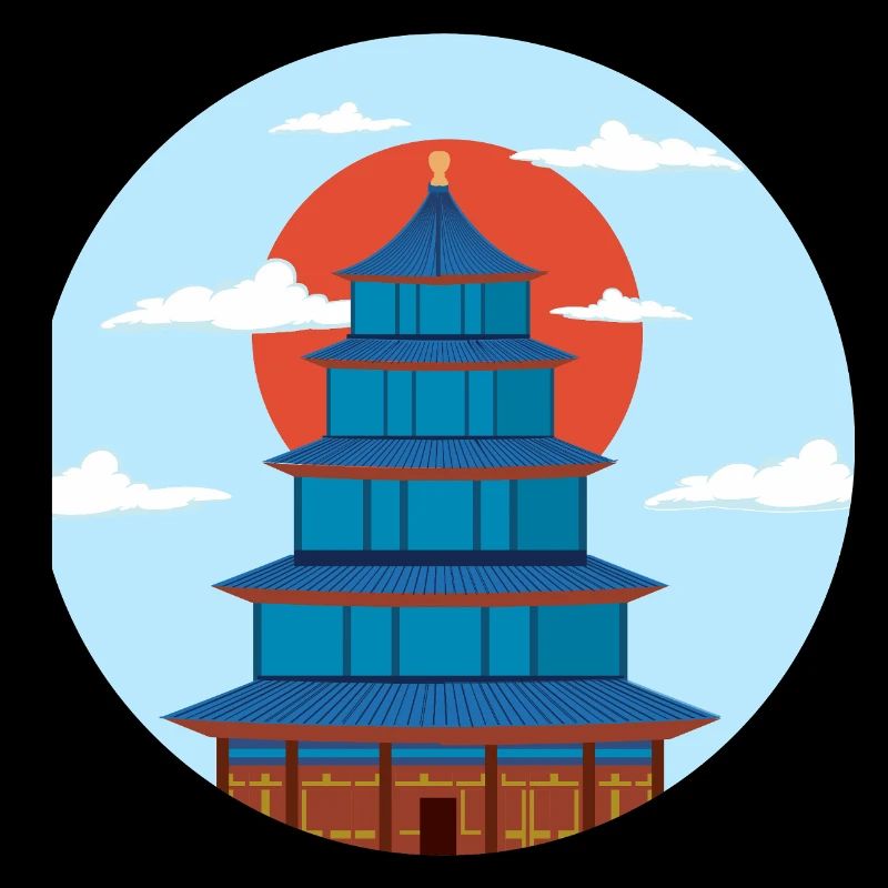 Pagode Traditionnel Bleu et Orange