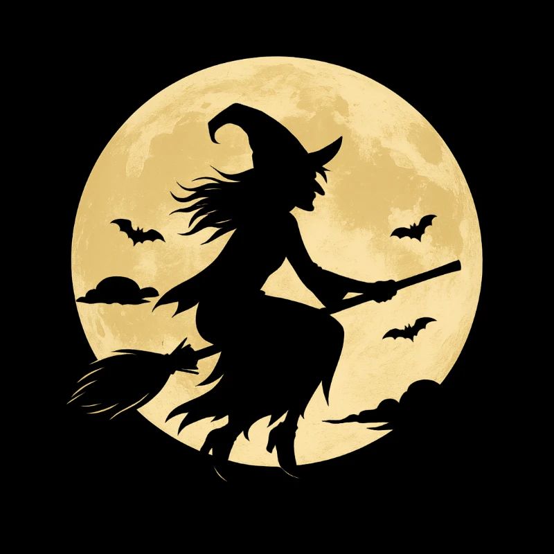 Sorcière au clair de lune sur balai
