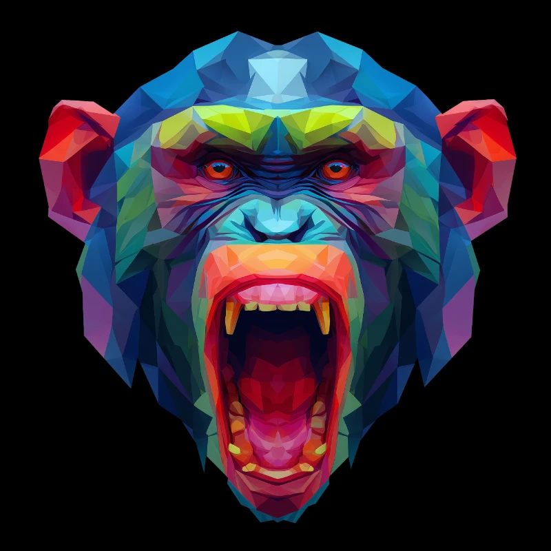 Tête de singe polygone coloré