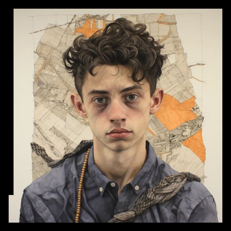 Disheveled hair portrait in patchwork