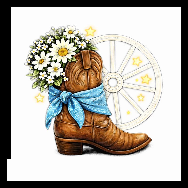 Botte de Linedance Bandana bleu Roue de fleurs blanches