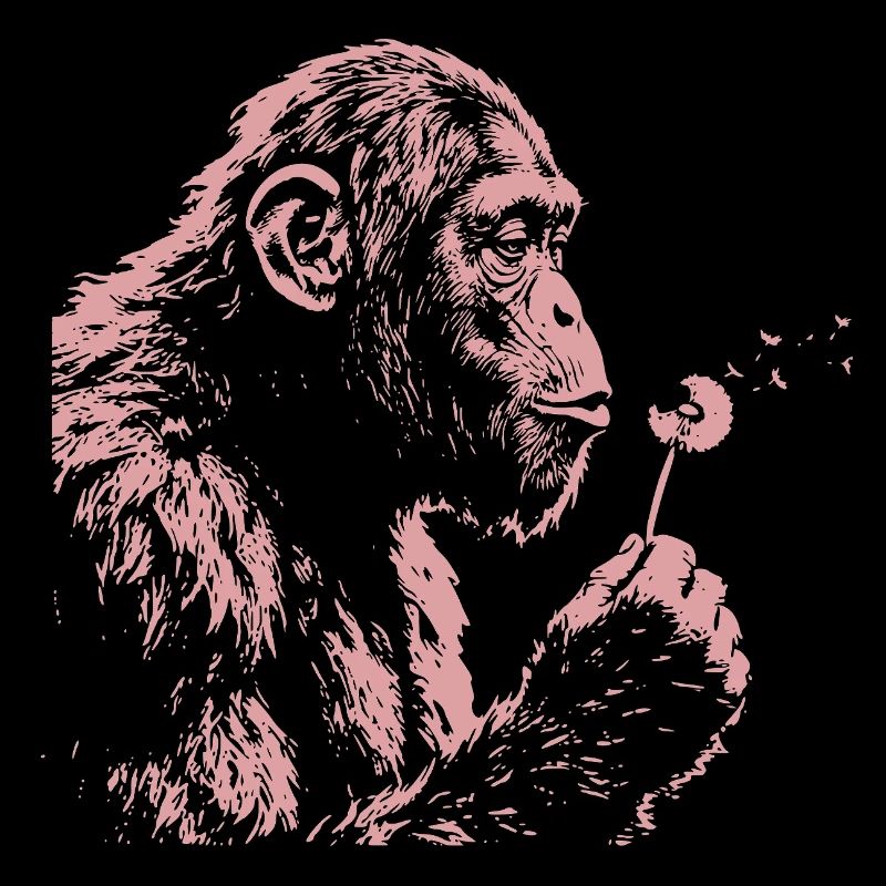  Chimpanzee Blowing Dandelion Art Monkey Nature