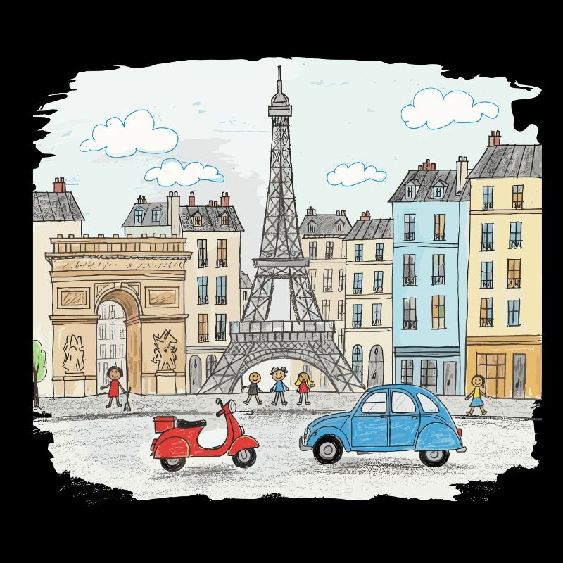 Pariser Stadtsilhouette Eiffelturm Cartoon-Kunst