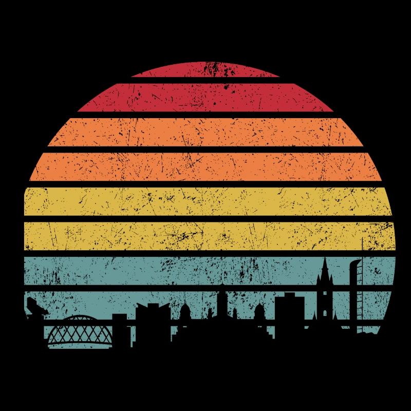 Retro-Sonnenuntergangs-Skyline-Silhouette