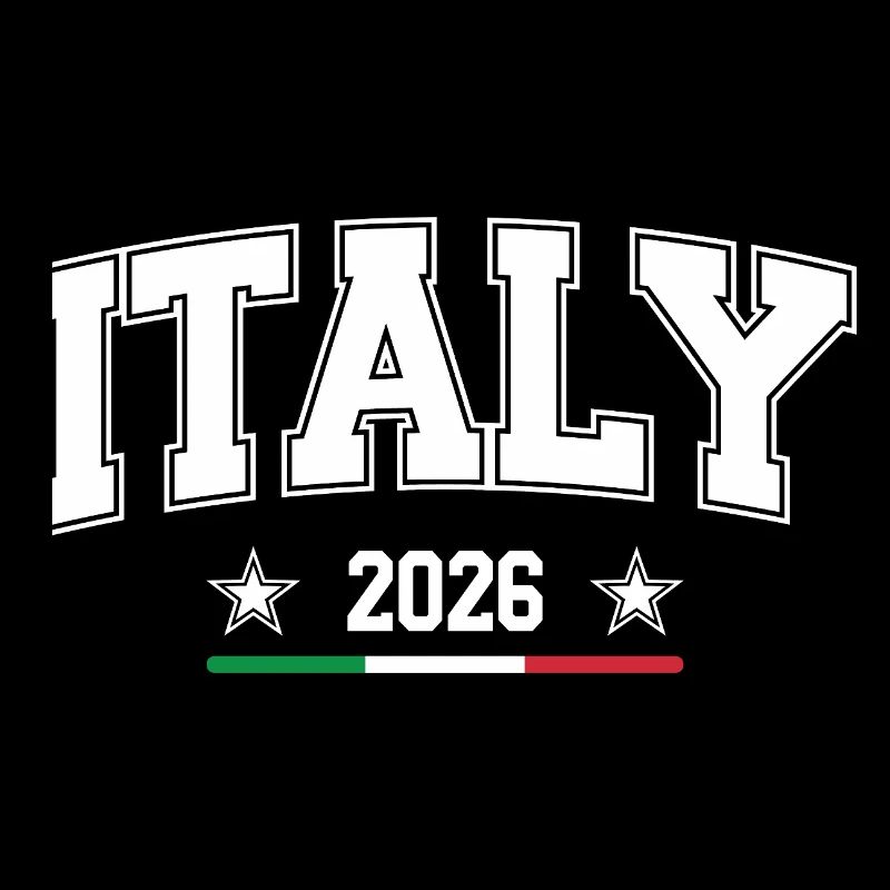 Italy 2026 in imposing letters and flag