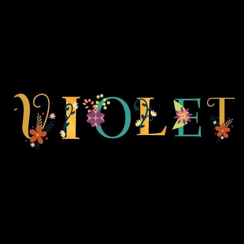 VIOLET Nom Art avec des fleurs brodées