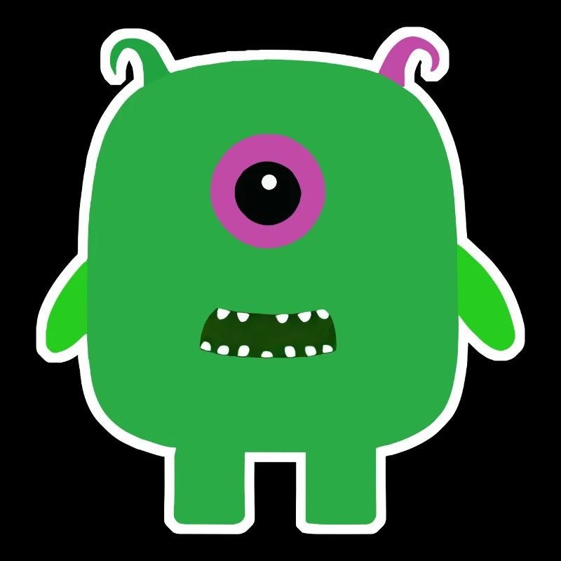 Green Cyclops Monster | Cute Square Alien 