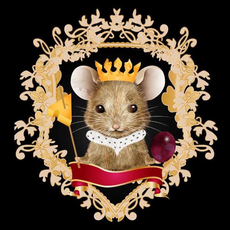 Mouse with cheese crown in royal frame