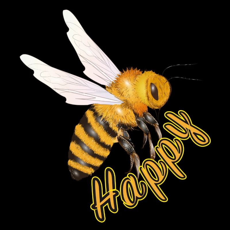 jaune Happy lettrage avec abeille dessinée à la main