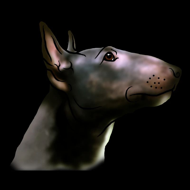 Tête de bull terrier de profil style bande dessinée