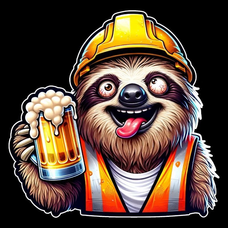 Sloth Construction Worker With Beer Drunk Funny