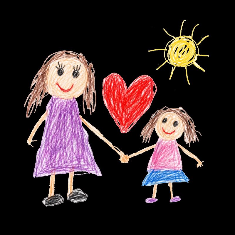Mutter und Tochter – Herzzeichnung des Kindes
