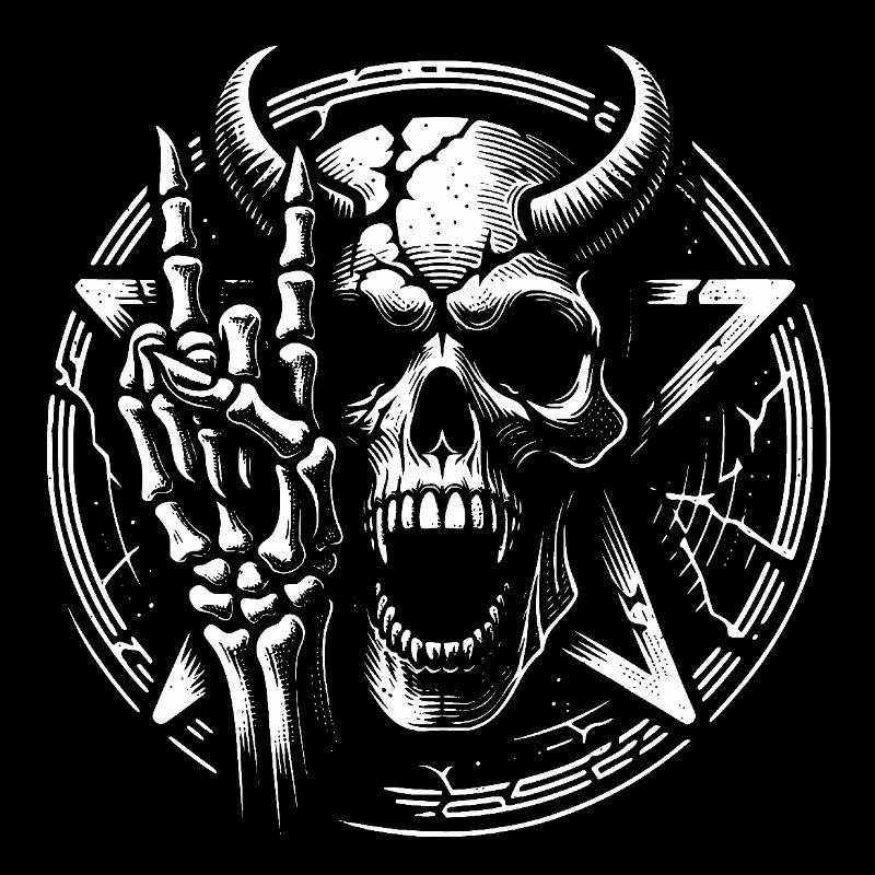 Skull mit Hörnern Pentagramm und devil horns