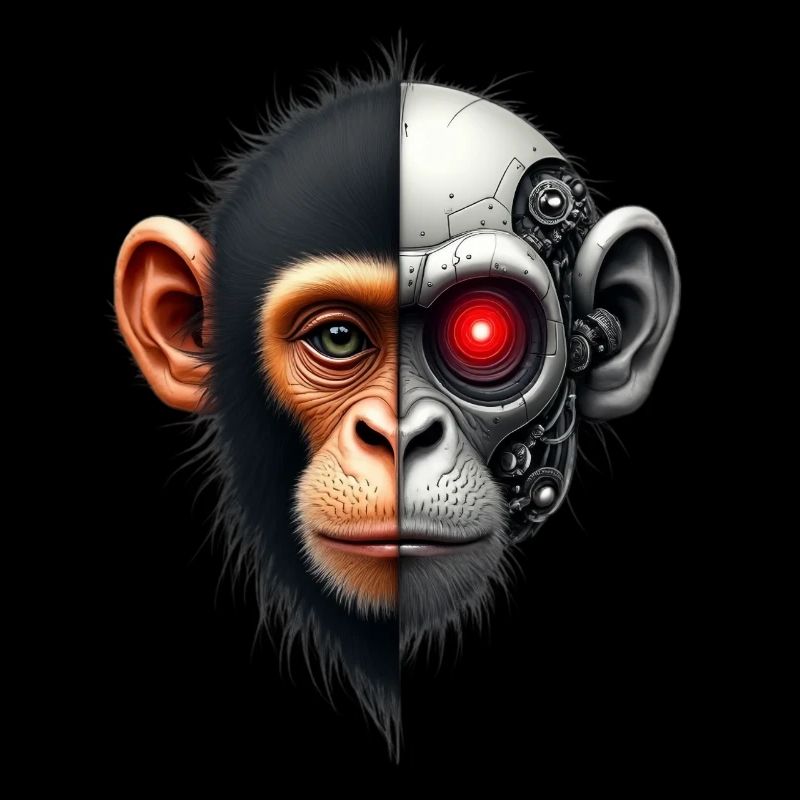 Lustiger Roboter Kunst Affe Cyborg Tier AI Monkey