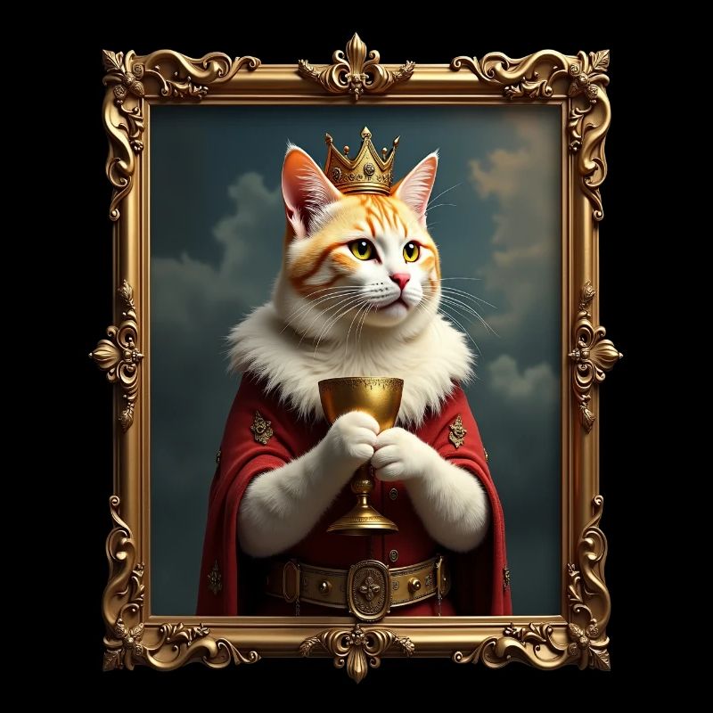 Mittelalter Katze im Bilderrahmen Kunst Krone