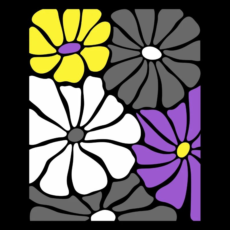 Nonbinary Pride Retro Flowers with Enby Flag Colors