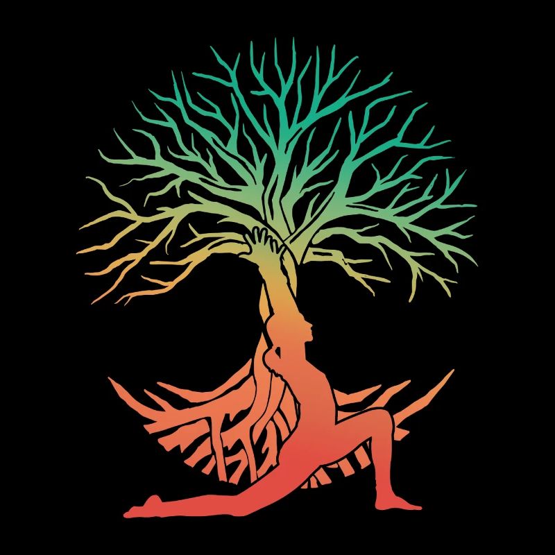 Yoga Baumfigur im Regenbogen