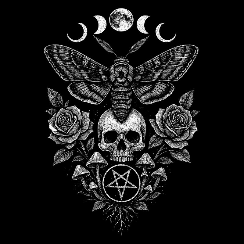 papillon de nuit avec crâne phases de lune occultisme occulte
