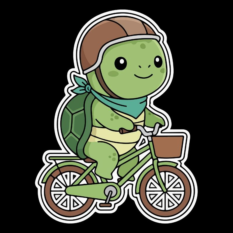 Green turtle on bicycle