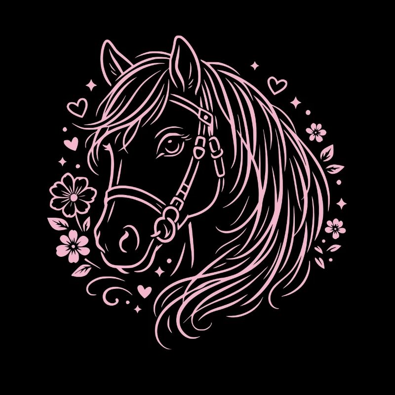 Cheval Tête de Cheval Fleur Rose Bohème