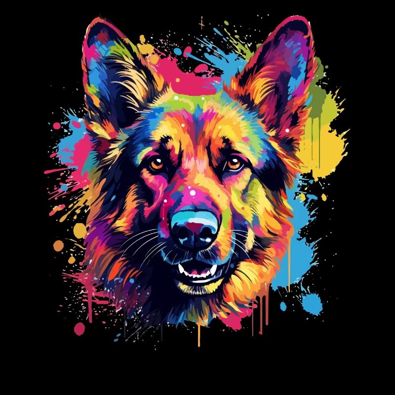 Deutscher Schäferhund Spritzkunst bunt