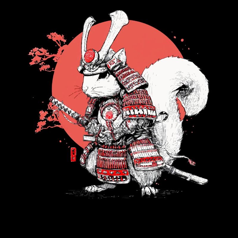 Eichhörnchen-Samurai im Roten Kreis