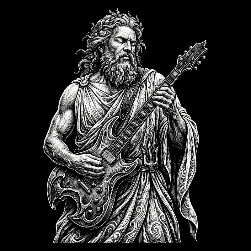 Poseidon plays guitar