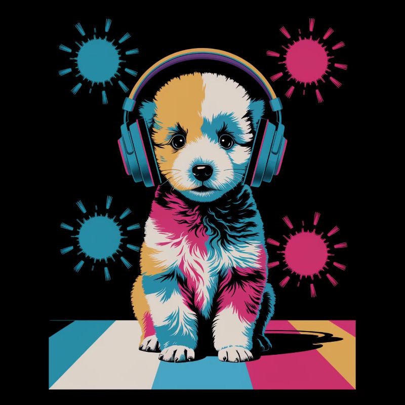 Chiot caniche avec un casque
