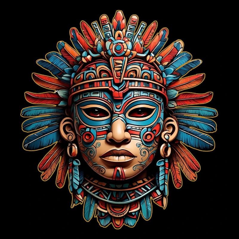 Sculpté orné aztèque, maya, masque inca