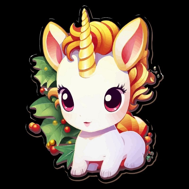 Licorne dans la forêt de fête avec du gui