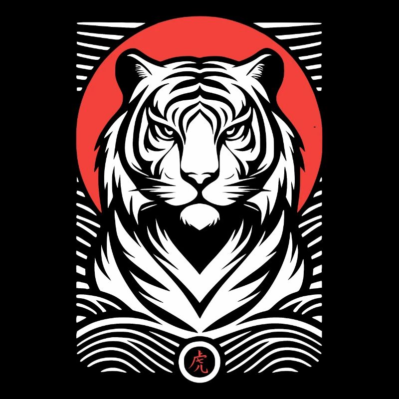 Tiger, red white Japanese print style
